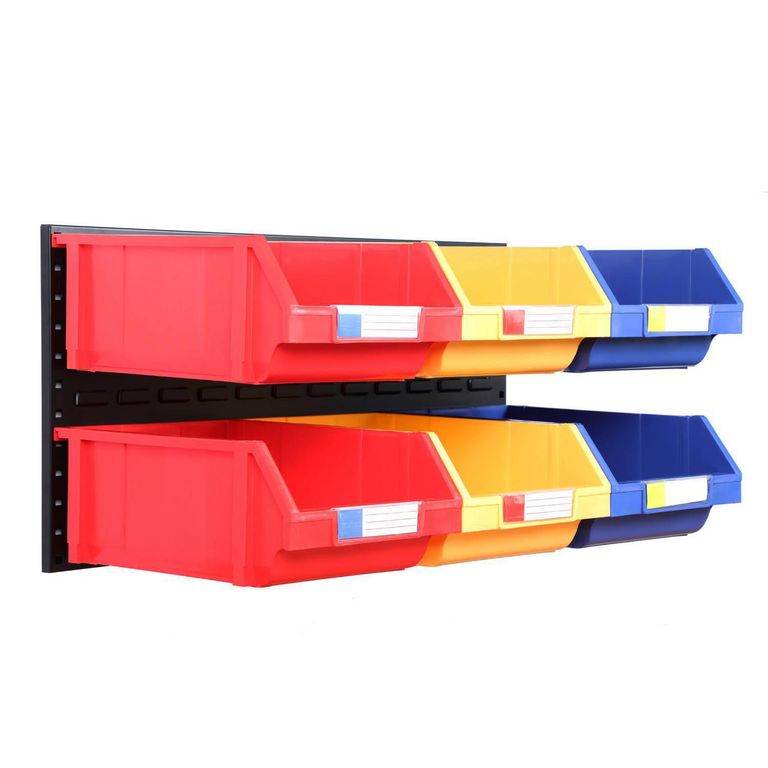 Pack 6 Cajas Organizadoras 45x90x91 cm 1000 Azul Rojo Amarillo y Soporte Negro