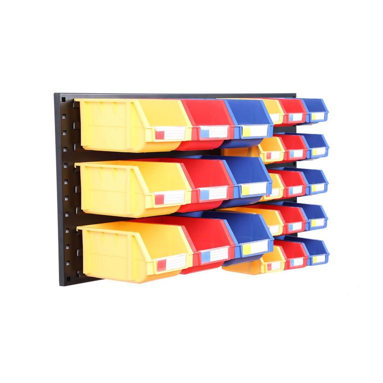 Pacl 24 Cajas Organizadoras 90x45x91 cm 1000 Azul Rojo Amarillo y soporte negro