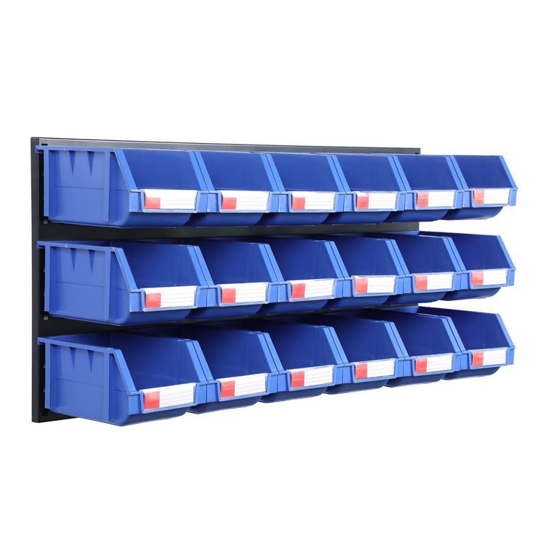 Pack 18 Cajas Organizadoras 45x90x98 cm 1000 Azul y soporte negro