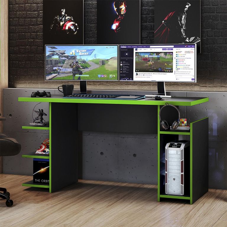 HOME MOBILI - Escritorio Gamer Negro-Verde MDP 74,5x135,6x57 cm | Ofertitas