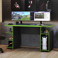 HOME MOBILI - Escritorio Gamer Negro-Verde MDP 74,5x135,6x57 cm
