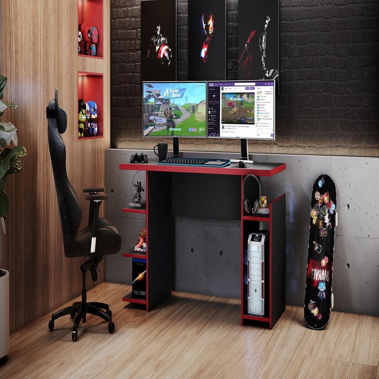 Escritorio Gamer Negro-Rojo MDP 75x136x57 cm