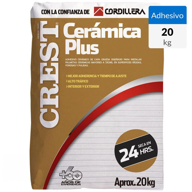 Adhesivo Cerámica Piso y muro Superficie Rígido 20 kg