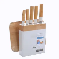 IMPORTADORA USA - Set de Tabla Cortar con 5 Cuchillos Inoxidable