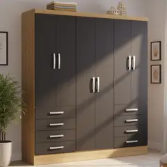 YARDAS - Clóset 6 Puerta(s) 8 Cajón(es) 1 Repisa(s) 180x202x23 cm Freijo/Negro