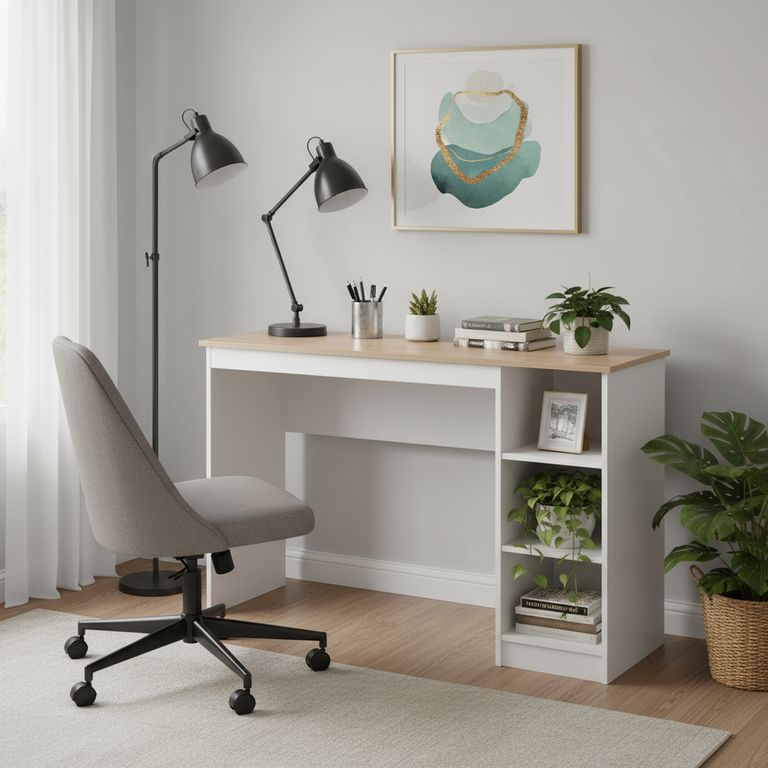 Escritorio 2 repisas 123x53x80 cm blanco- olmo alpino