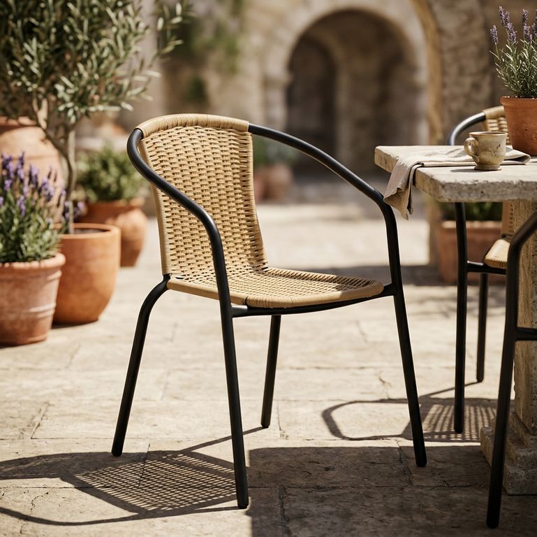 Silla de Terraza Metal y Ratán Natural