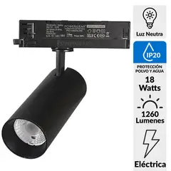 HB LEDS - Foco De Riel 40º Monofásico 18W Neutro Negro