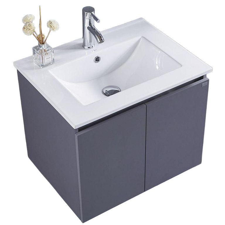Mueble lavamanos cerámica c/rebalse, 2 puertas, 60cm silver grey