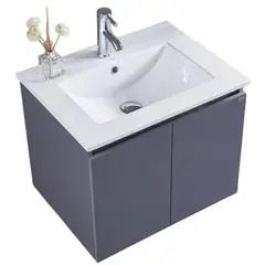 KLIPEN - Mueble lavamanos cerámica c/rebalse, 2 puertas, 60cm silver grey