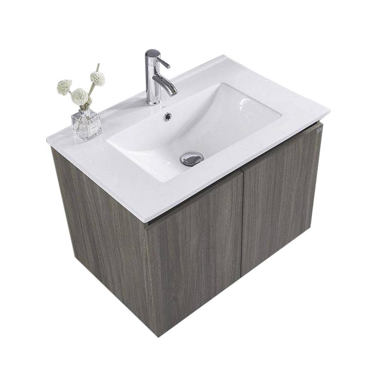 Mueble lavamanos loza vitrificada c/rebalse, 2 puertas, 60cm grey oak