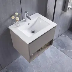 KLIPEN - Mueble lavamanos cerámica c/rebalse, 1 cajón, 60cm misty grey matt