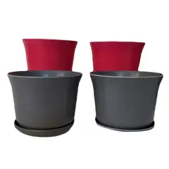 DECOGREEN - Set 4 maceteros y platos biodegradable bamboo curvo 2 gris 2 purpura