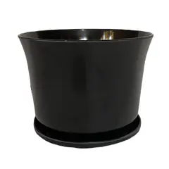 DECOGREEN - Set Macetero y Plato Biodegradable de Bambú 16.5x13 cm Negro