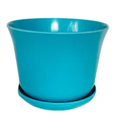 DECOGREEN - Set Macetero y Plato Biodegradable de Bambú 16.5x13 Turquesa
