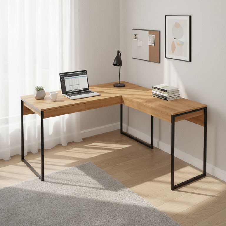 Escritorio en L Esquinero Almendra 136x74x136 cm