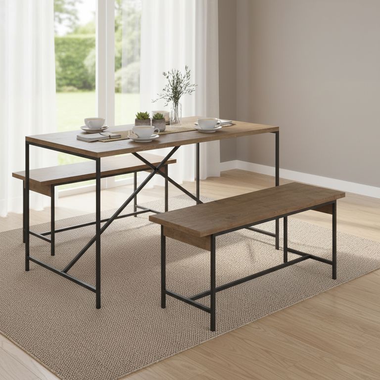 Juego de Comedor Steel York 4 Sillas Mesa Rectangular 69x75x136 cm Café