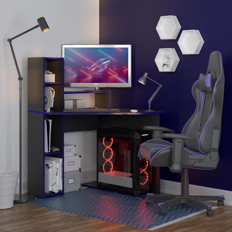 SILCOSIL - Escritorio gamer Negro - azul | Ofertitas