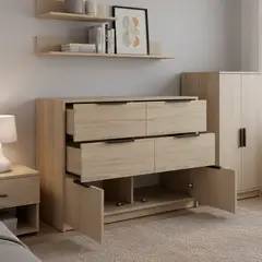 TUHOME - Cómoda 2 Puertas 4 Cajón(es) Kaia 107x77.6x41.6 cm