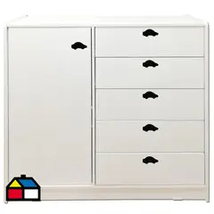 MUEBLES KIDS - Mini Closet 1 Puerta(s) 5 Cajone(s) 120x120x45 cm Blanco