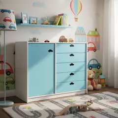 MUEBLES KIDS - Mini Closet 5 Cajón(es) Auto 120x120x45 cm Celeste