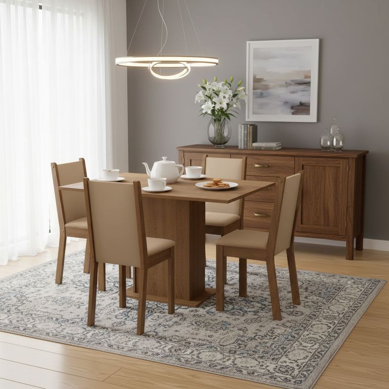 Juego de Comedor Celine Leone 4 Sillas Mesa Rectangular 68x78x104 cm Café