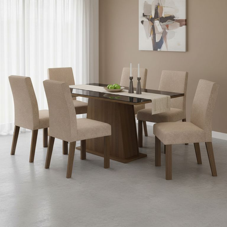 Juego de Comedor Gian 6 Sillas Mesa Rectangular 90x80x160 cm Café