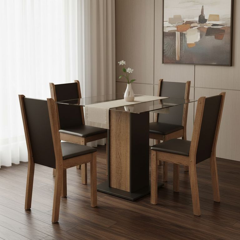 Juego de Comedor John 4 Sillas Mesa Cuadrada 80x77x80 cm Café
