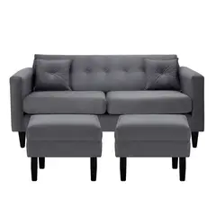 BODEVIR - Sofá 3 cuerpos 2 Pouf New Retro 170x76x79 cm Gris