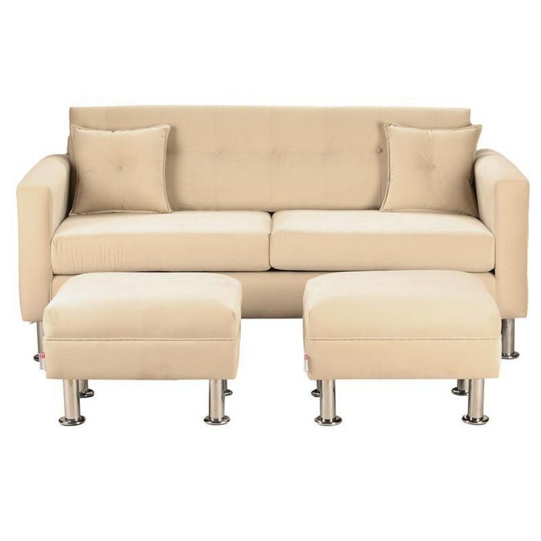 Sofá 3 cuerpos 2 Pouf New Retro 170x76x79 cm Beige