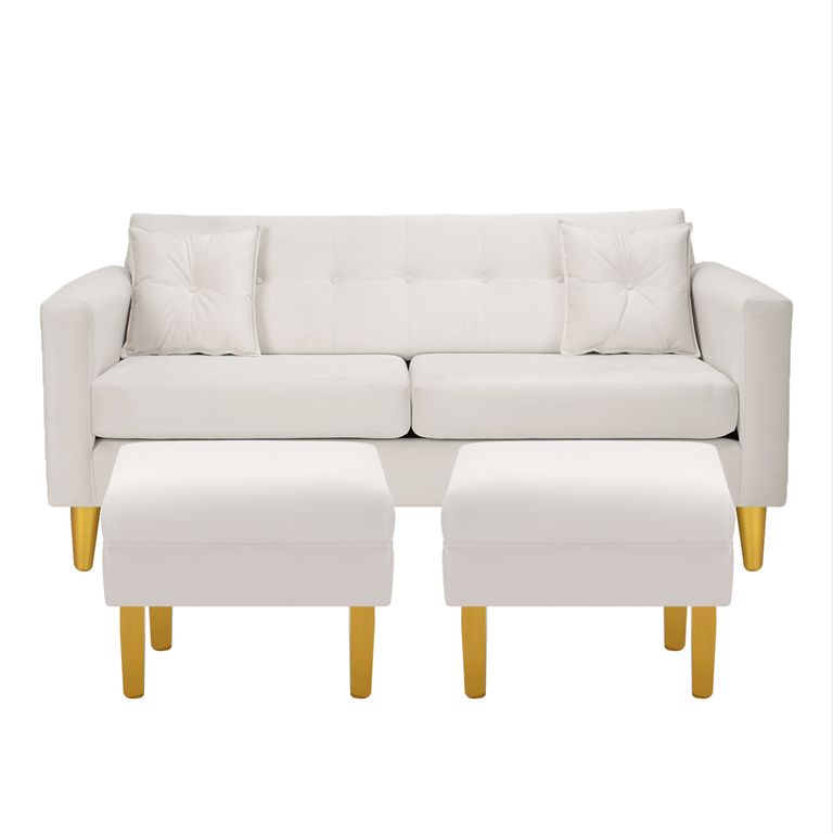 Sofá 3 cuerpos 2 Pouf New Retro 170x76x79 cm Beige