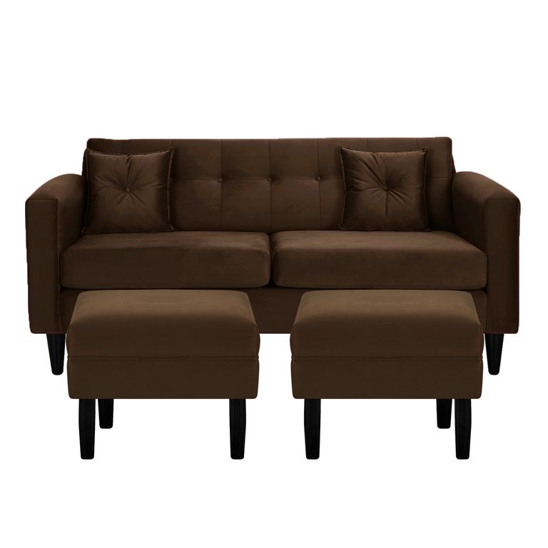 Sofá 3 cuerpos 2 Pouf New Retro 170x76x79 cm Café