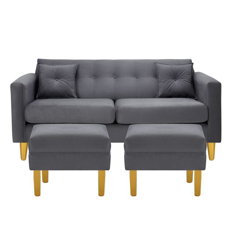 Sofá 3 cuerpos 2 Pouf New Retro 170x76x79 cm Gris