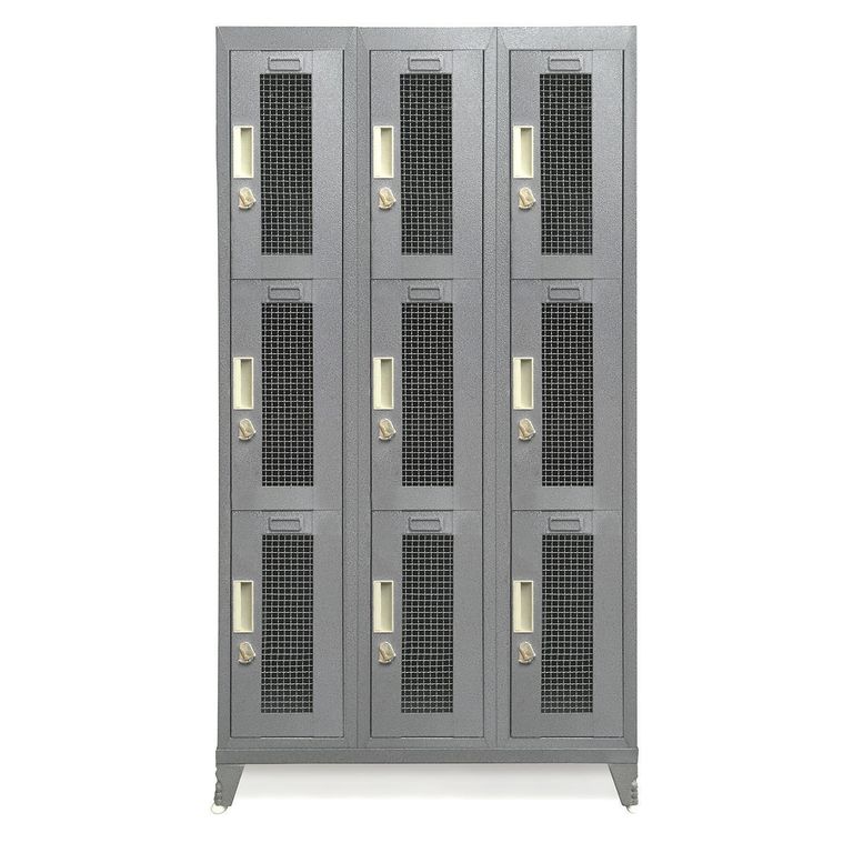 Locker Metálico 3 Cuerpos Puerta Malla 9 Puerta(s) 83x166x52 cm Gris