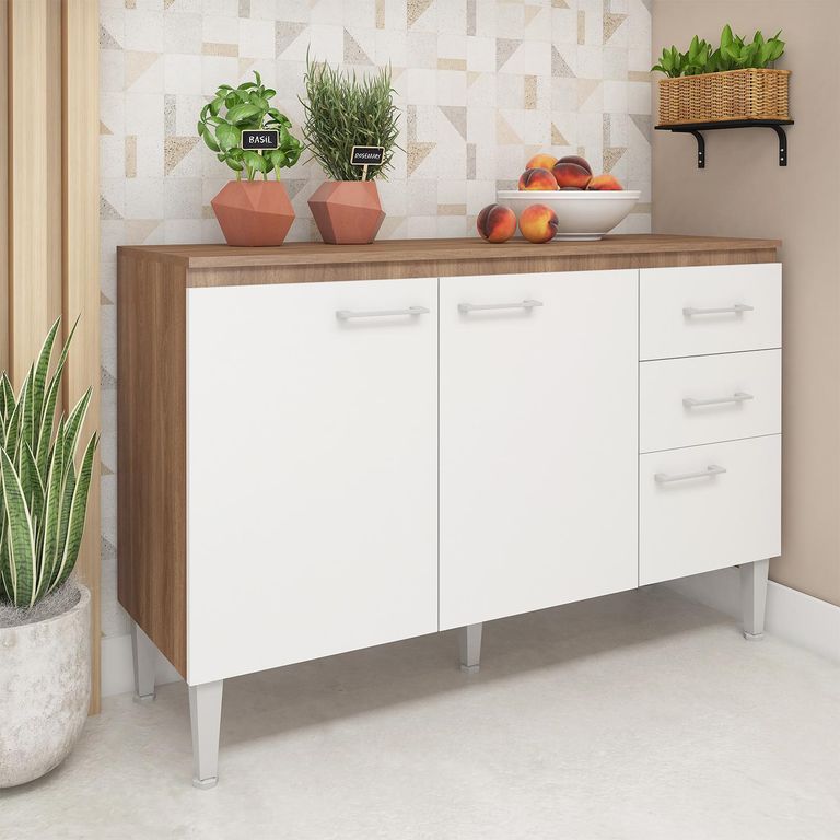 Mueble Base Lugo 120x40x79 cm Blanco/Café