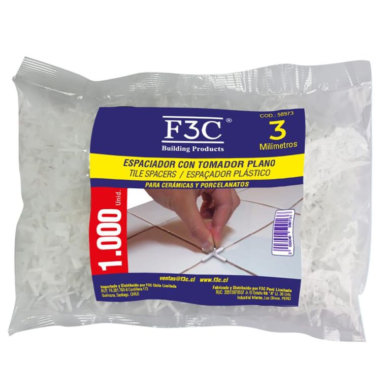 Espaciador c/tomador 3mm bolsa 1000und