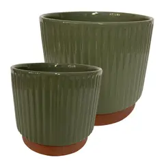 DECOGREEN - Set 2 Maceteros Enlozados Oliva 14x12 y 20x18