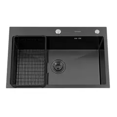 DOMSA - Lavaplatos Deluxe MDS7046-BLACK 1 Cubeta(s) 70x22x46 cm Acero inoxidable