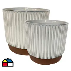 DECOGREEN - Set 2 Maceteros Enlozados Blancos 17x15 y 20x18