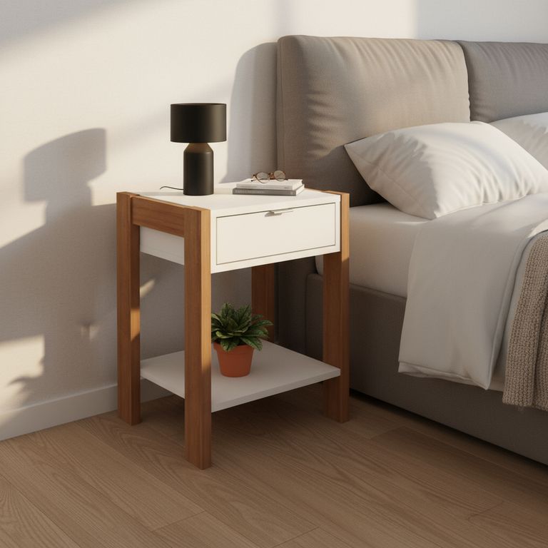 TECNOMOBILI Velador 1 Cajón(es) Almendra 41x54.5x35.5 cm Blanco