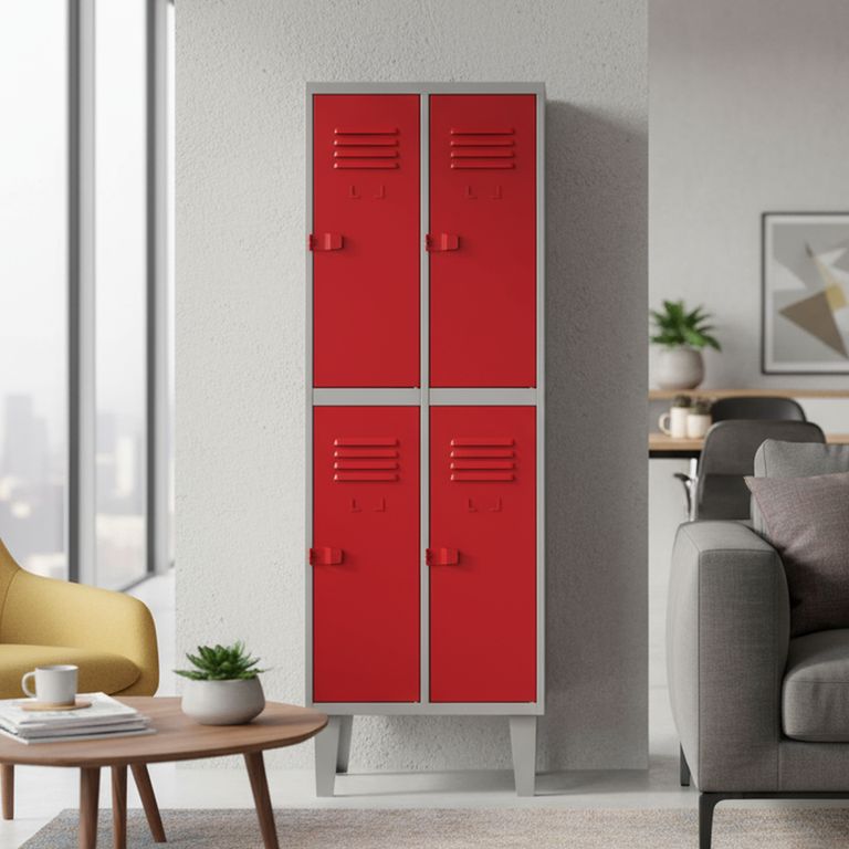 Locker Alta Resistencia 2 Cuerpos 4 Puerta(s) 56x170x45 cm Rojo