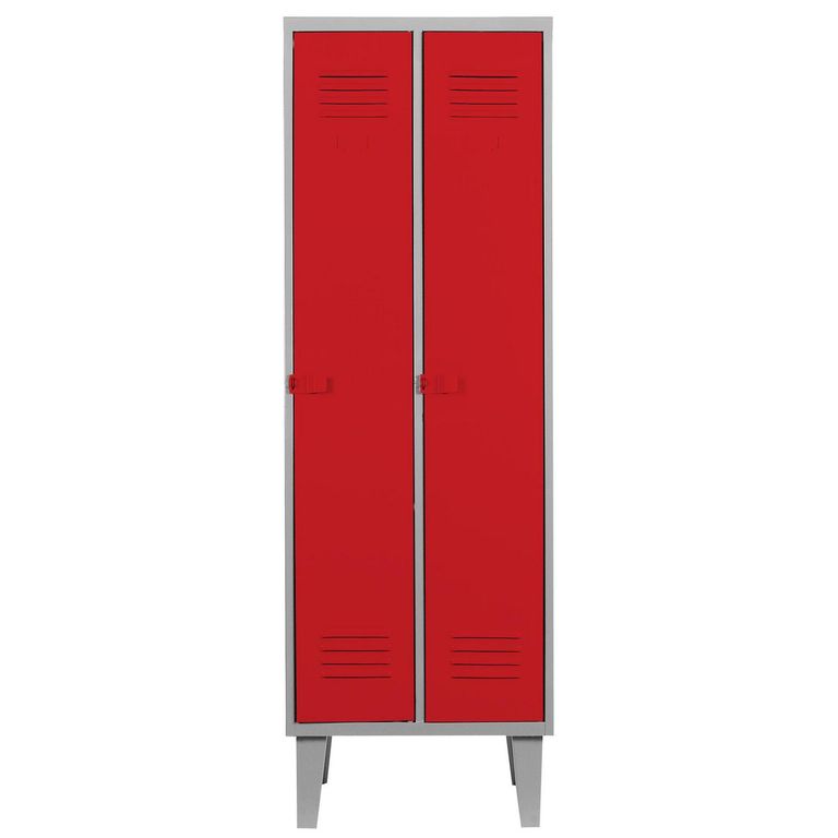Locker Alta Resistencia 2 Cuerpos 2 Puerta(s) 2 Repisa(s) 56x170x45 cm Rojo