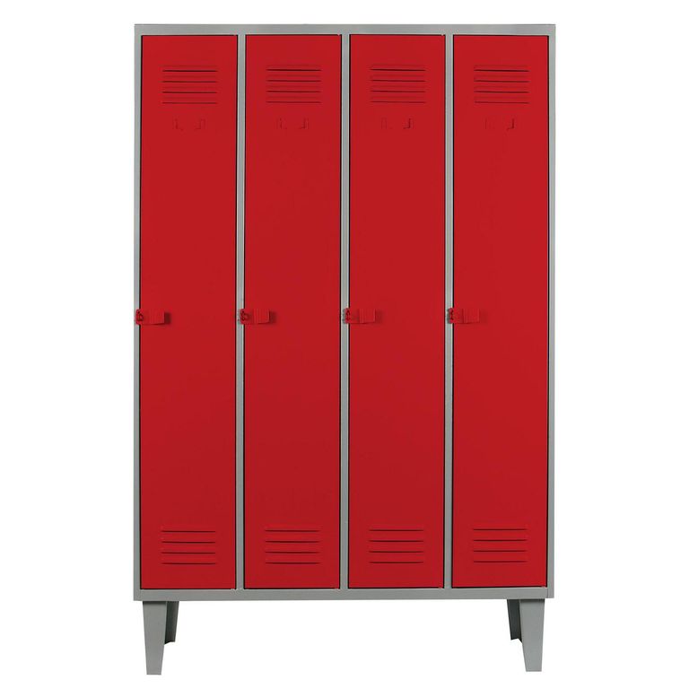 Locker Alta Resistencia 4 Cuerpos 4 Puerta(s) 1 Repisa(s) 110x170x45 cm Rojo