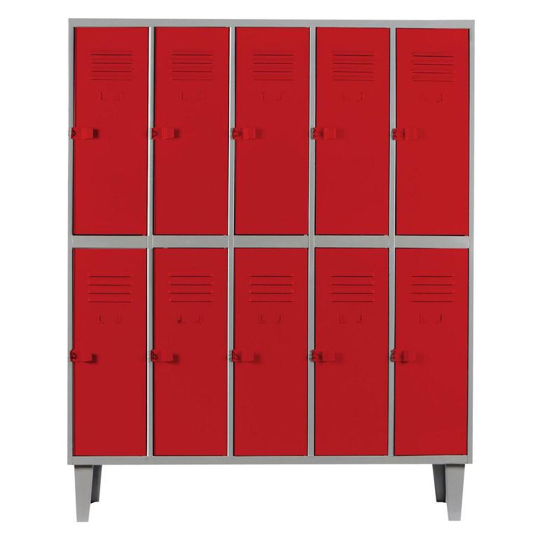Locker Alta Resistencia 5 Cuerpos 10 Puerta(s) 110x170x45 cm Rojo