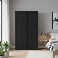 MOVILOCKERS - Clóset Doble Ensamblado 2 Puerta(s) 10 Repisa(s) 106xx50 cm Negro Mate