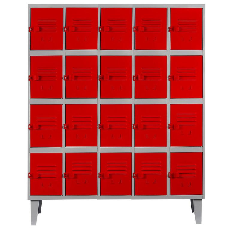 Locker Alta Resistencia 5 Cuerpos 20 Puerta(s) 137x170x45 cm Rojo