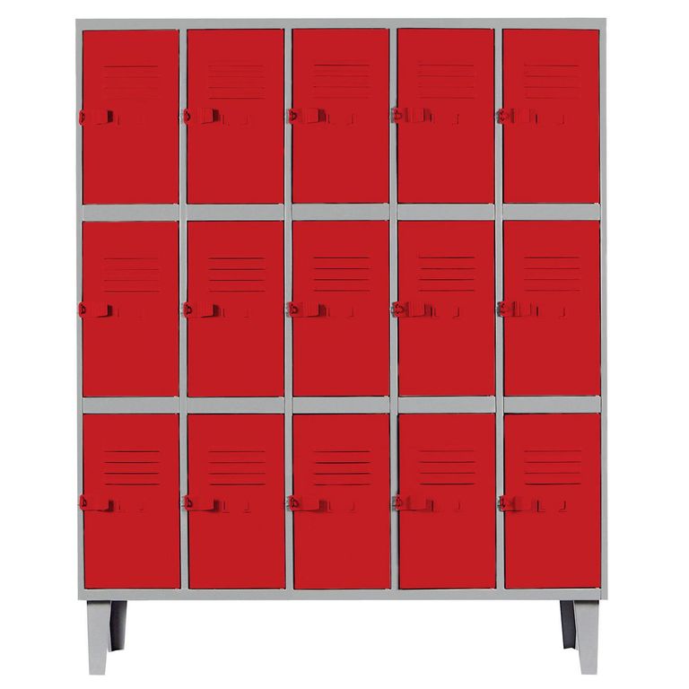 Locker Alta Resistencia 5 Cuerpos 15 Puerta(s) 137x170x45 cm Rojo