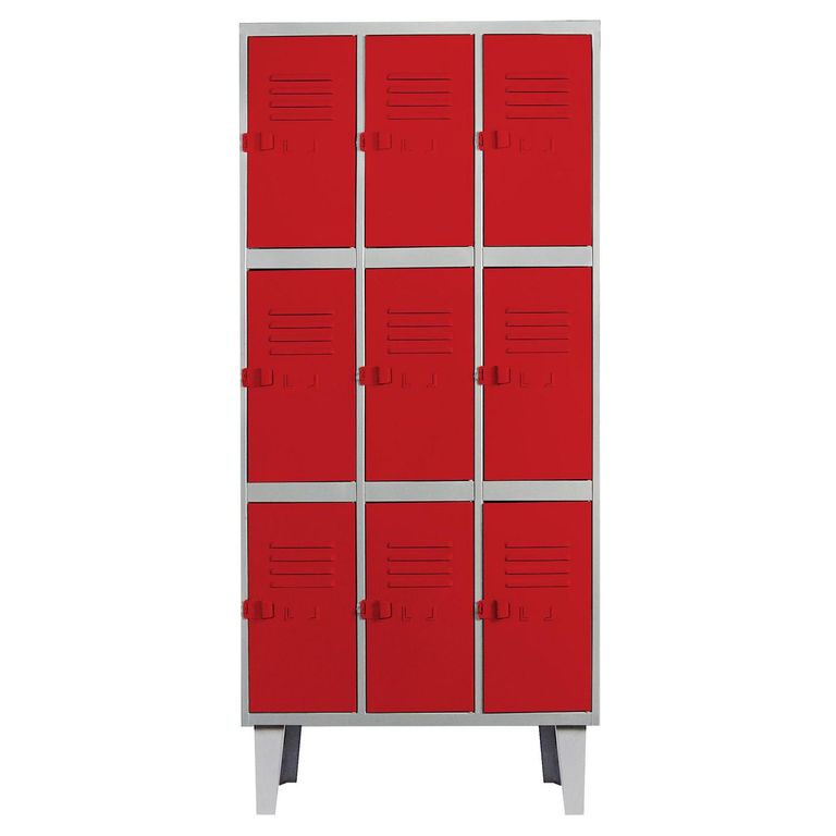 Locker Alta Resistencia 3 Cuerpos 9 Puerta(s) 83x170x45 cm Rojo
