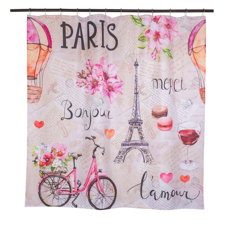 Set Cortina Baño Paris Bonjour 180x180 cm