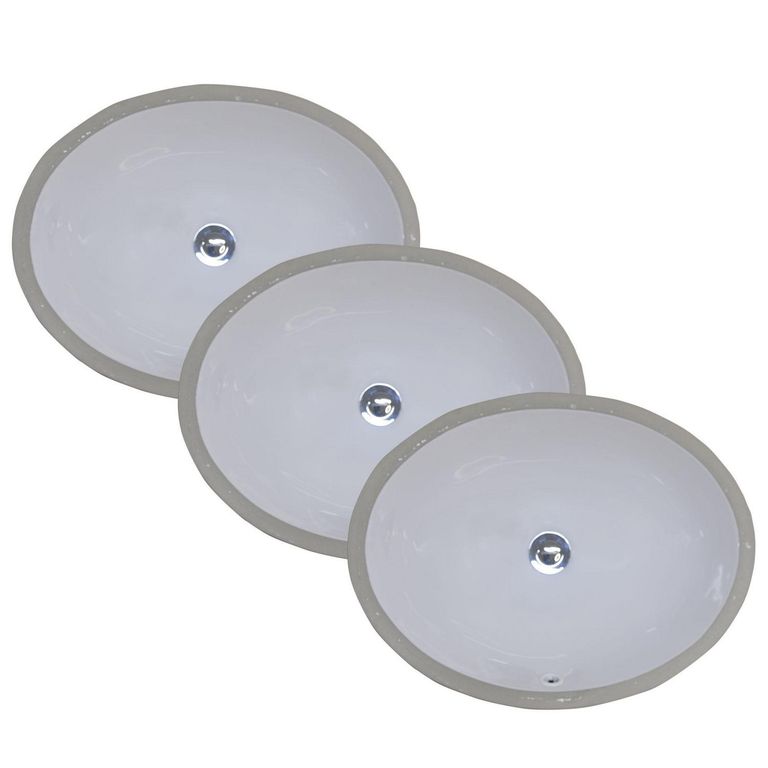 Pack de 3 Lavamanos Bajo Cubierta Forma Ovalada Loza 34x19.5x47 cm Blanco